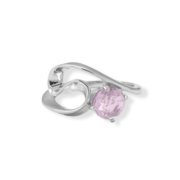 Sterling Silver Rhodium Plated Amethyst Wave Design Ring