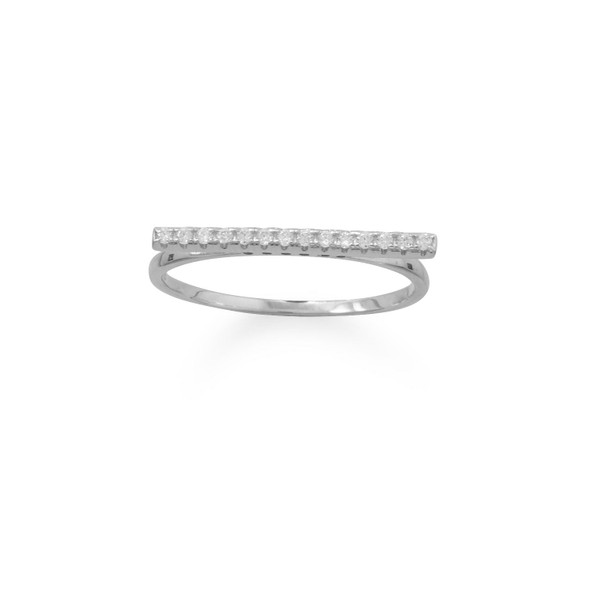 Sterling Silver Rhodium Plated CZ Bar Ring