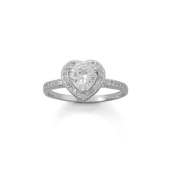 Sterling Silver Rhodium Plated CZ Heart Ring
