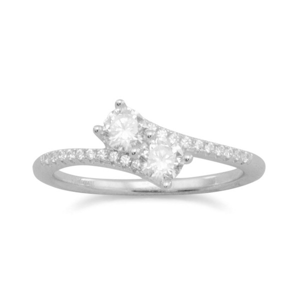 Sterling Silver Rhodium Plated Double CZ Ring with CZ Band