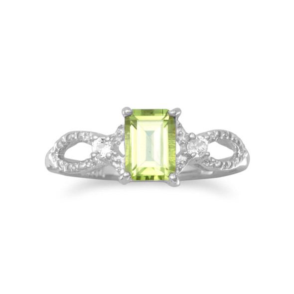 Sterling Silver Rhodium Plated Peridot and White Topaz Ring