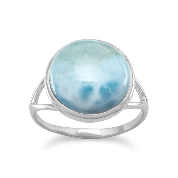 Sterling Silver Rhodium Plated Round Larimar Ring