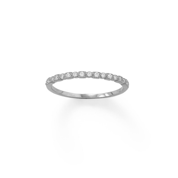 Sterling Silver Rhodium Plated Thin CZ Ring