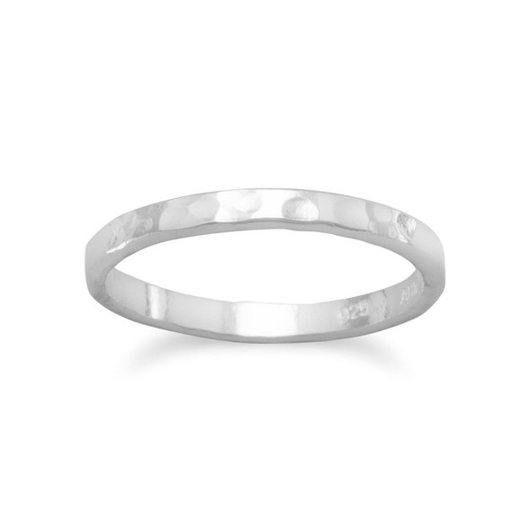 Sterling Silver Thin Hammered Band Midi Ring