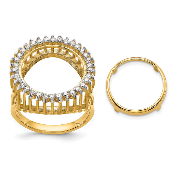 14k Gold w/ White Rhodium Ladies Trident Design AAA Diamond 13mm Coin Bezel Ring