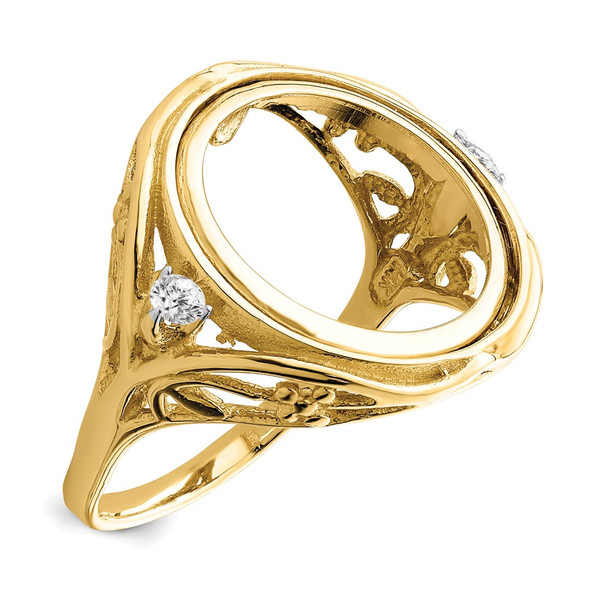 14k Gold w/ White Rhodium Ladies Fancy Two AAA Diamond 14.0mm Coin Bezel Ring