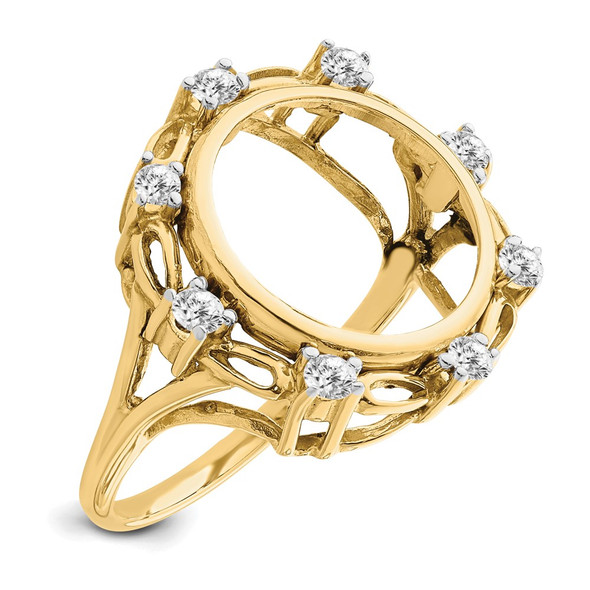 14k Yellow Gold w/ White Rhodium Ladies Fancy AA Diamond 14.0mm Coin Bezel Ring