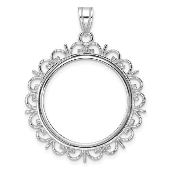 14k White Gold Polished Fancy Prong 22.0mm Coin Bezel Pendant