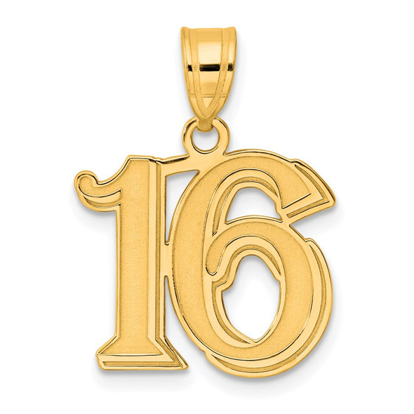 14k Yellow Gold Polished Etched Number 16 Pendant