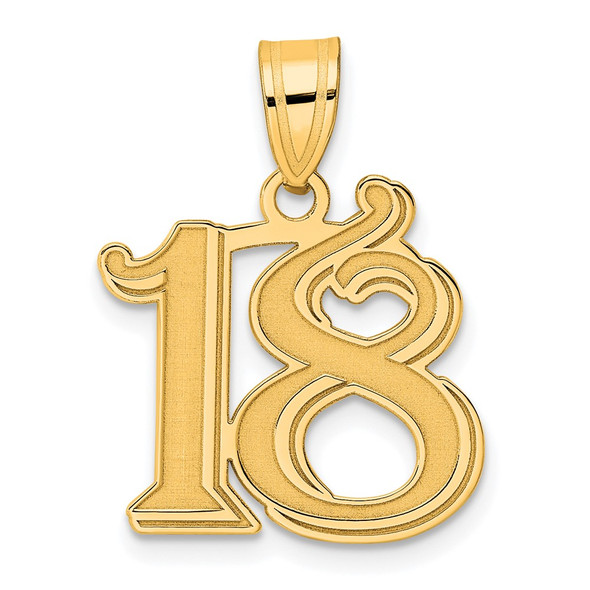 14k Yellow Gold Polished Etched Number 18 Pendant