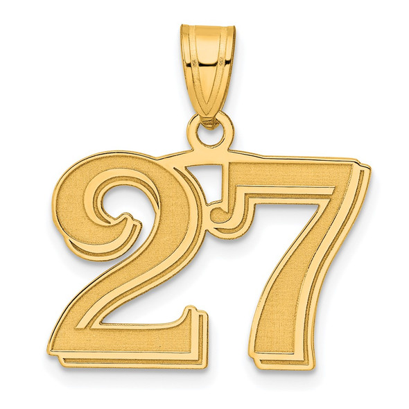 14k Yellow Gold Polished Etched Number 27 Pendant