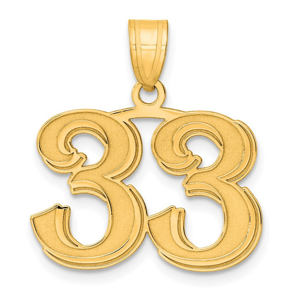 14k Yellow Gold Polished Etched Number 33 Pendant