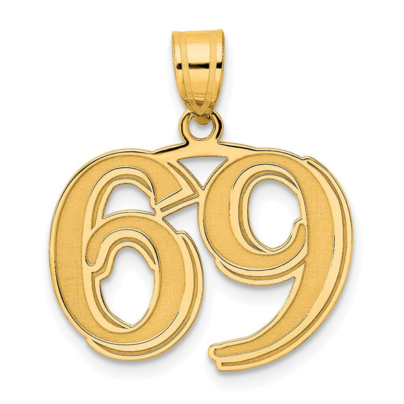 14k Yellow Gold Polished Etched Number 69 Pendant