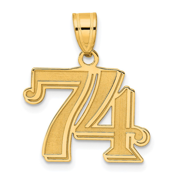 14k Yellow Gold Polished Etched Number 74 Pendant