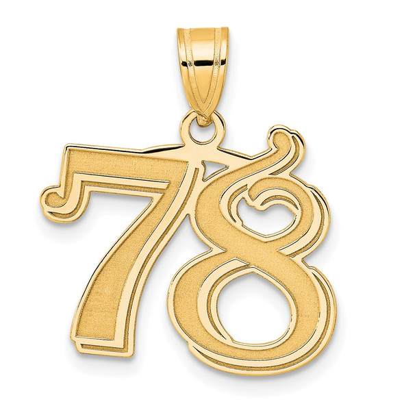 14k Yellow Gold Polished Etched Number 78 Pendant