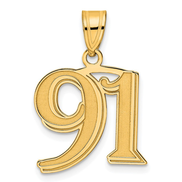 14k Yellow Gold Polished Etched Number 91 Pendant