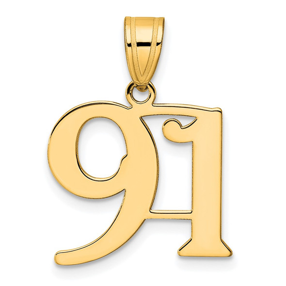 14k Yellow Gold Polished Number 91 Pendant