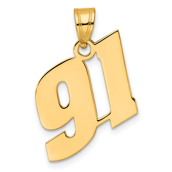 14k Yellow Gold Polished Block Number 91 Pendant