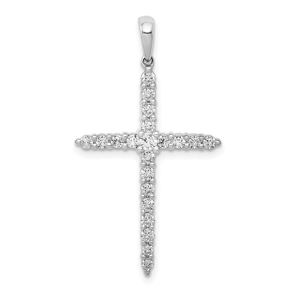 14k White Gold Polished 1/2ctw Diamond Cross Pendant