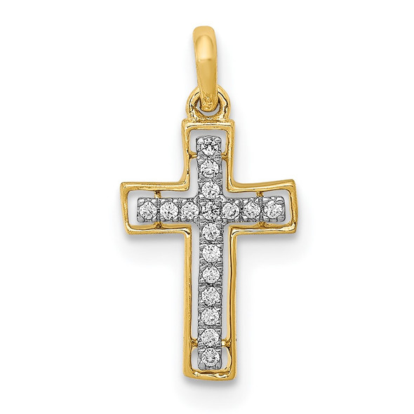 14k Yellow Gold and Rhodium 1/20ctw Diamond Cross Pendant