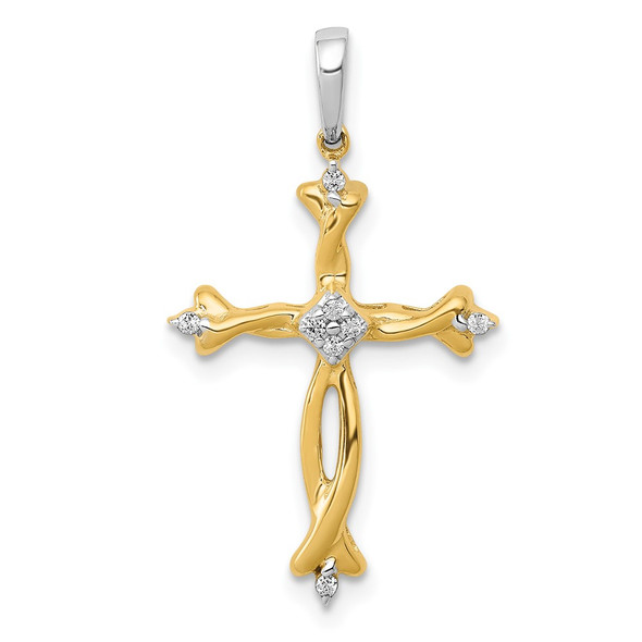 14k Two-tone Gold 1/20ctw Diamond Cross Pendant