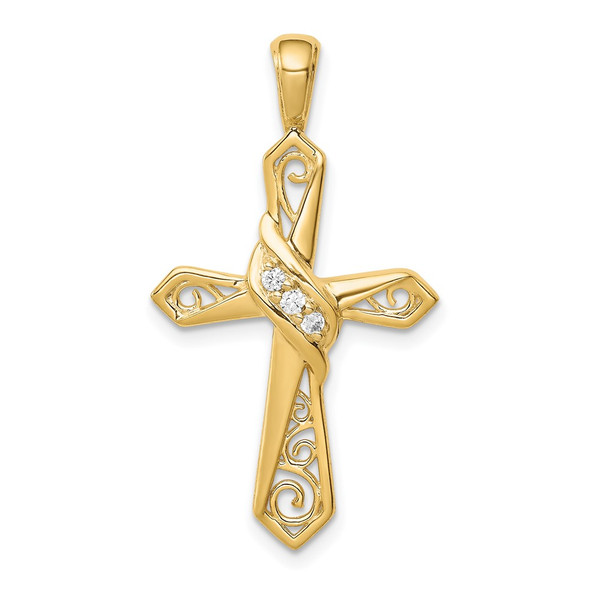 14k Yellow Gold 1/20ctw Diamond Cross Pendant