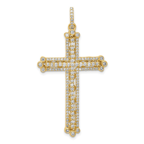 14k Yellow Gold Diamond Budded Cross Pendant