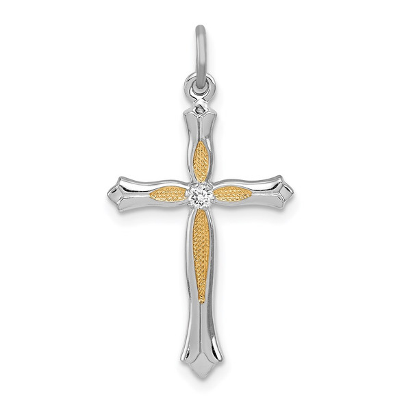 Sterling Silver Rhodium-plated & Vermeil CZ Cross Pendant