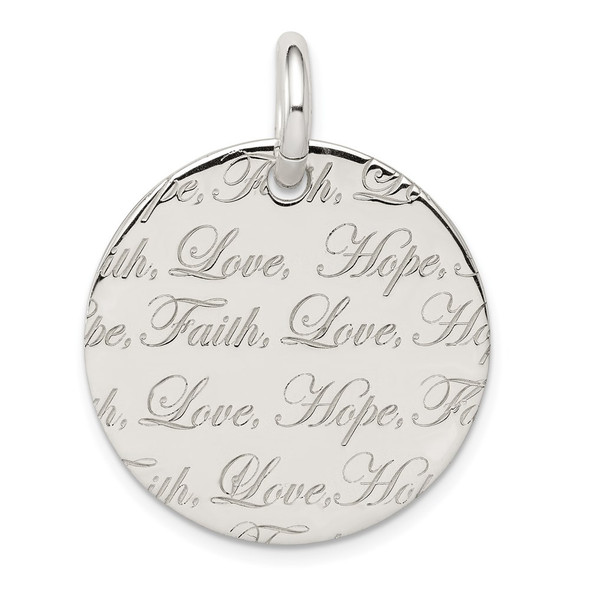 Sterling Silver Polished Love, Hope, Faith Engraved Pendant