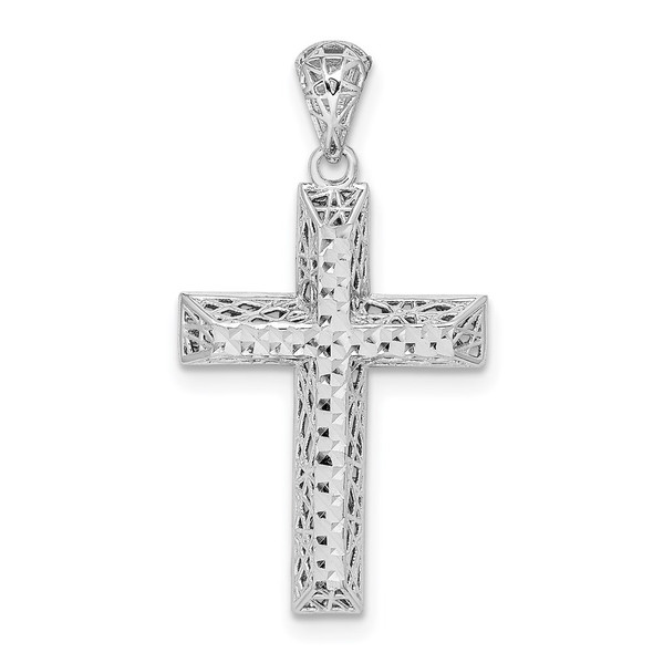 Sterling Silver Rhodium-plated Polished Diamond-cut Cross Pendant QC9359