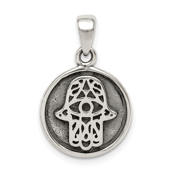 Sterling Silver Antiqued Hamsa Pendant QC9440