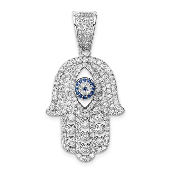 Sterling Silver Rhodium-plated Created Spinel & White CZ Hamsa Pendant