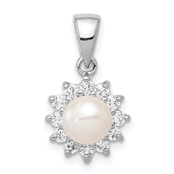 Sterling Silver Rhodium Plated Freshwater Cultured Pearl & CZ Pendant