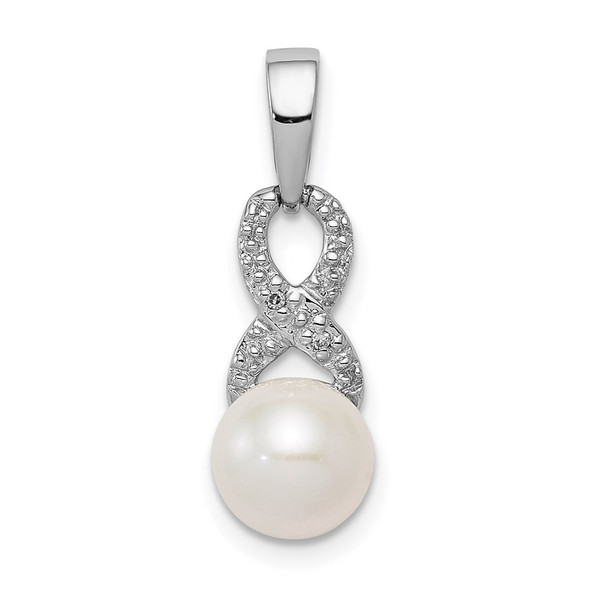 Sterling Silver Rhodium Plated Diamond &Freshwater Cultured Pearl Pendant QP3163