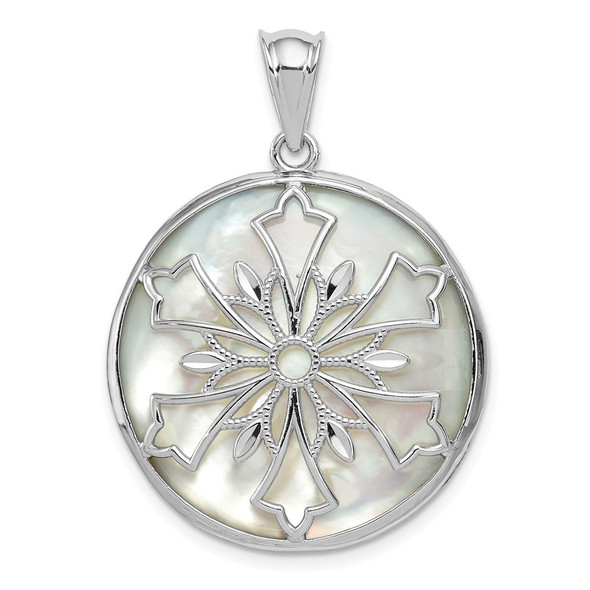 Sterling Silver Snowflake Diamond-Cut Mother of Pearl & Onyx Reversible Pendant
