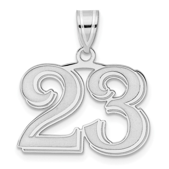 14k White Gold Polished Etched Number 23 Pendant