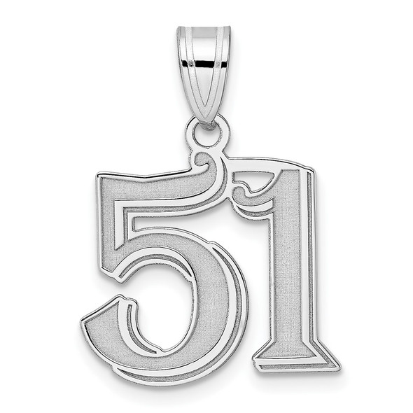 14k White Gold Polished Etched Number 51 Pendant