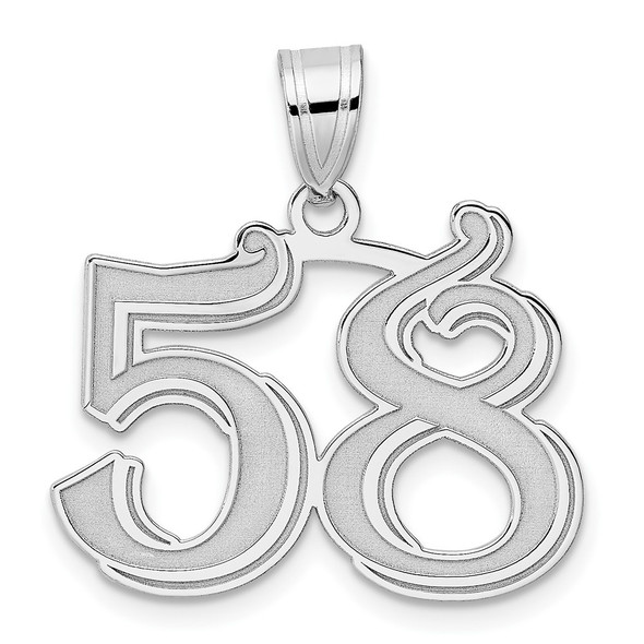 14k White Gold Polished Etched Number 58 Pendant