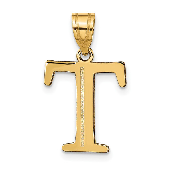 14k Yellow Gold Polished Etched Letter T Initial Pendant