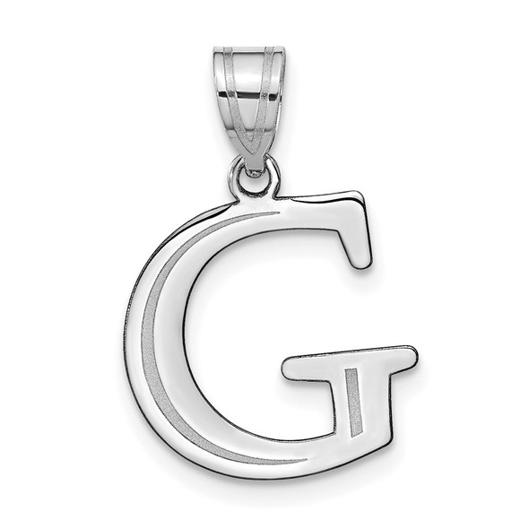 14k White Gold Polished Etched Letter G Initial Pendant