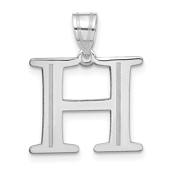 14k White Gold Polished Etched Letter H Initial Pendant