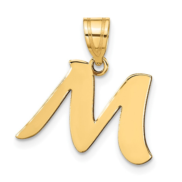 14k Yellow Gold Polished Script Letter M Initial Pendant