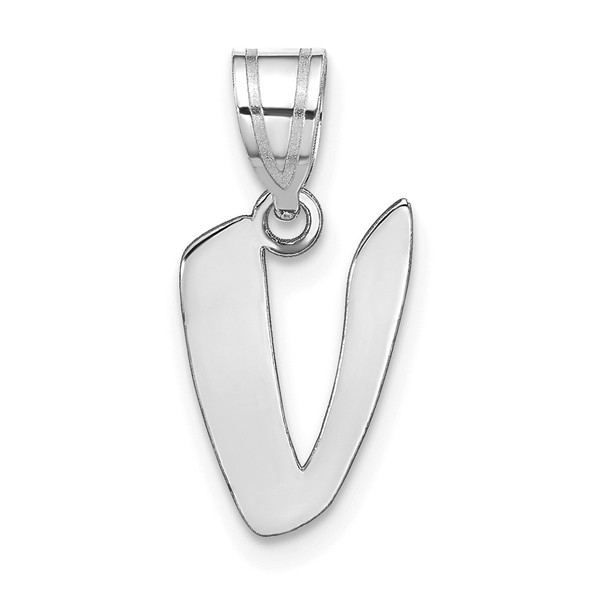 14k White Gold Polished Script Letter V Initial Pendant