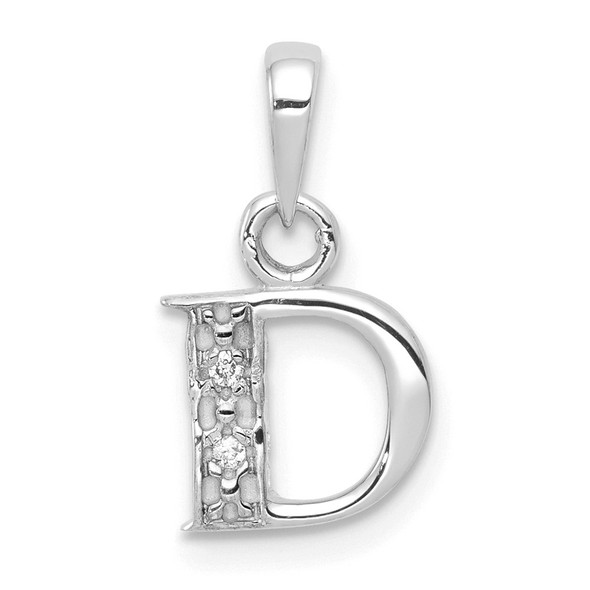 14k White Gold with Rhodium Diamond Letter D Initial Pendant