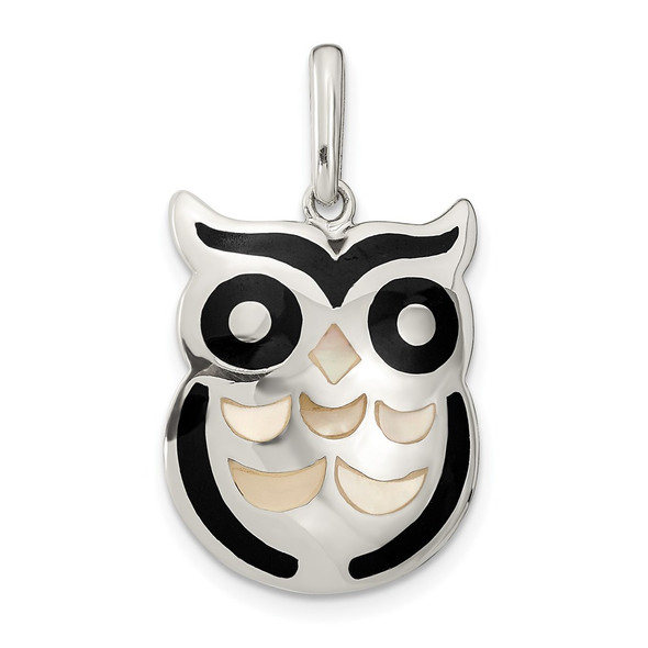 Sterling Silver Mother of Pearl and Onyx Owl Pendant