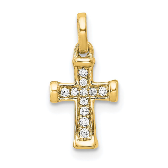 14K Yellow Gold Small 1/20ctw Diamond Latin Cross Pendant