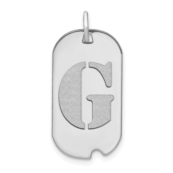 14k White Gold Polished Letter G Initial Dog Tag Pendant