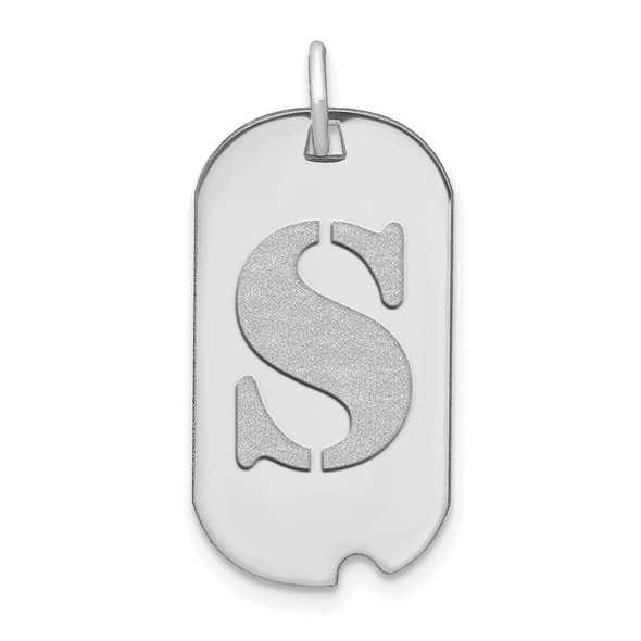14k White Gold Polished Letter S Initial Dog Tag Pendant