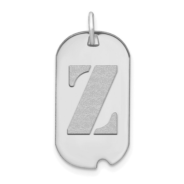 14k White Gold Polished Letter Z Initial Dog Tag Pendant