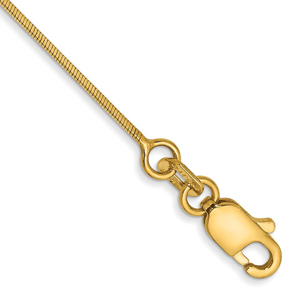 10" 14K Yellow Gold .6mm Octagonal Snake with Lobster Clasp Anklet